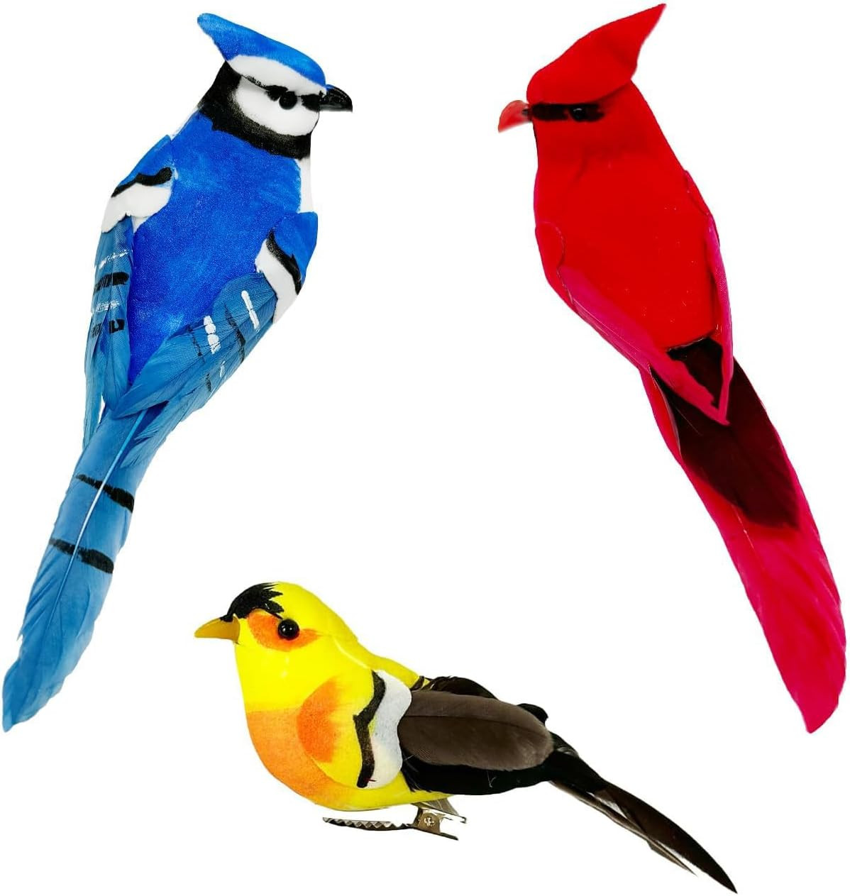 3pcs Clip On Artificial Birds Realistic Red Cardinal Blue Jay Birds Yellow Decor gallery