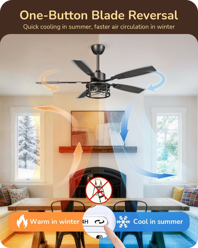 52" Rustic Caged Fandelier Dimmable LED Fan Remote Reversible DC Motor Timer gallery