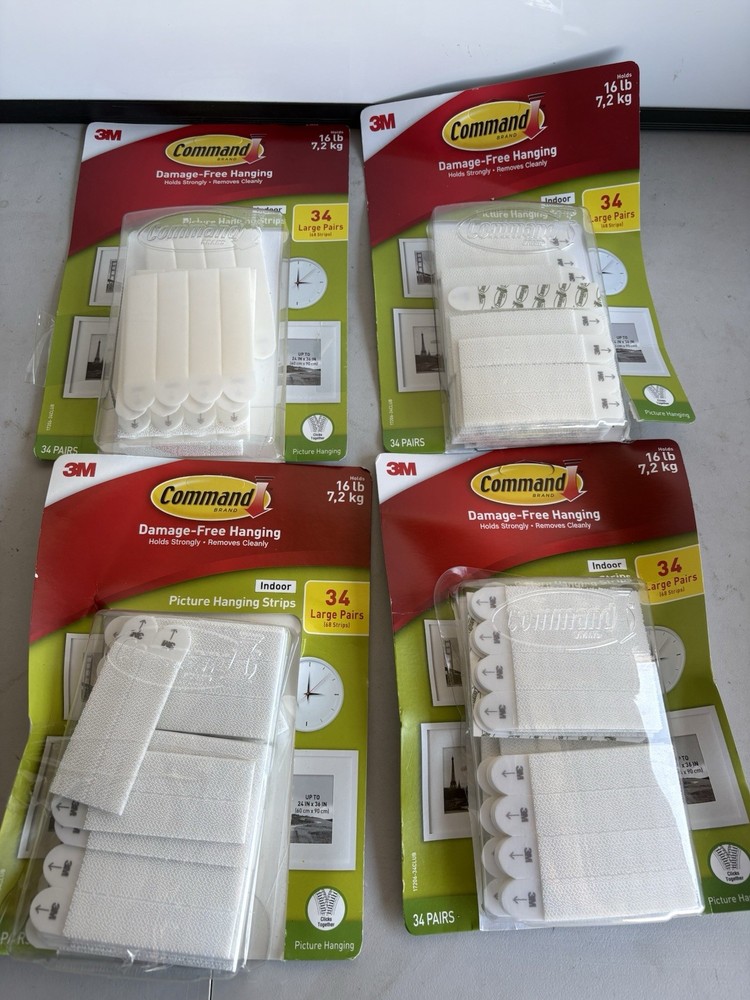 4 Pack Command Large Hanging Strips 100+ Pairs Total 16lbs Damage Free Adhesive