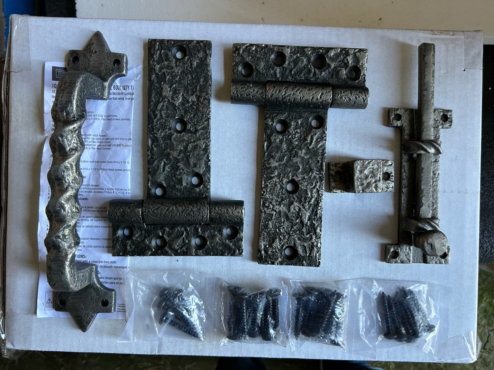 10in Pull Old World Pewter 6 in. Slide Bolt Gate Set with (2) 6 in. Tee Hinges gallery