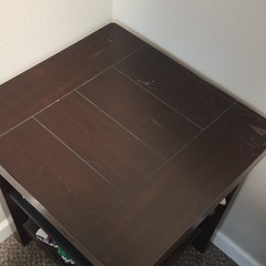 Dark Brown Solid Wood Square End Side Table w/ Storage Shelf 23in H 20×18