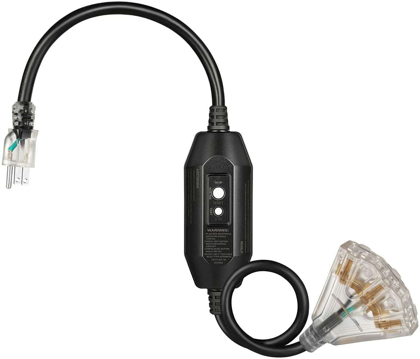 DEWENWILS Tri-Tap GFCI Manual Extension Cord 12/3 Gauge SJTW Power Cable Black gallery