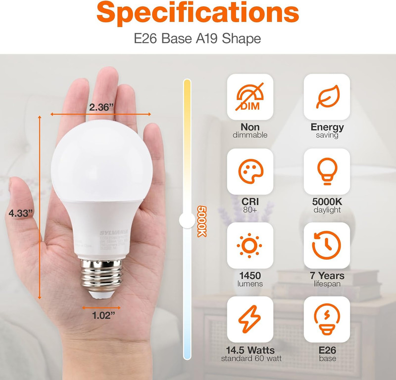Sylvania ECO LED Light Bulb, A19, 100W Equivalent, Efficient 14.5W, 7 Year, 1450 gallery