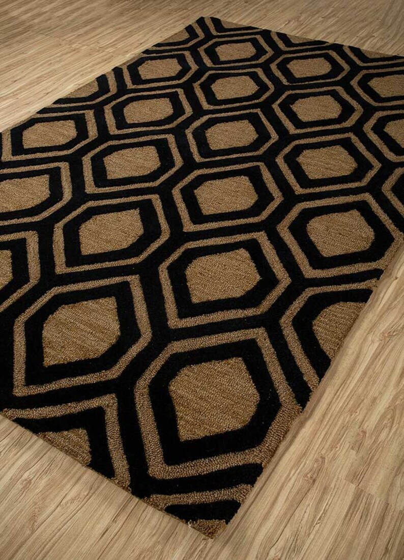 Pattern Hand Tufted Loop Cut Pile Bronze Black Rug, 8x10, 9x12 Handmade gallery