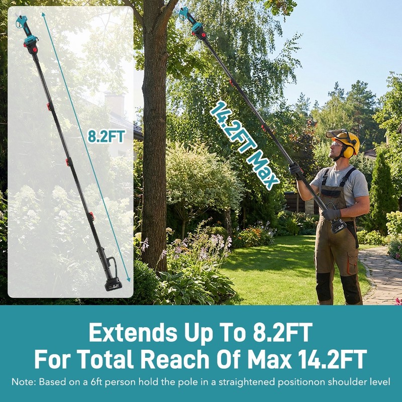 2-in-1 Pole Pruning Shear Cordless Tree Pruner w/ LCD Display for Tree Trimming gallery