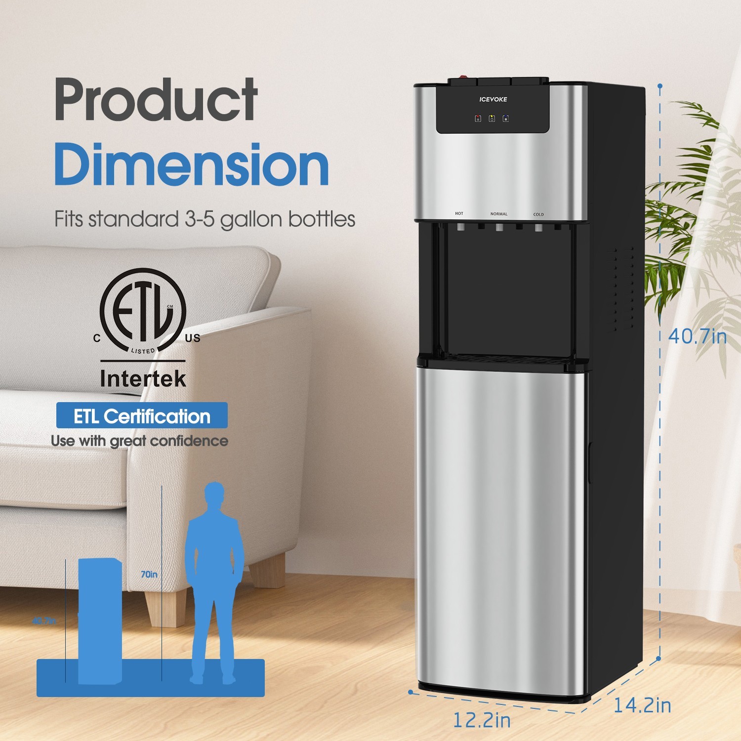 ICEVOKE Self-cleaning Bottom Loading Hot & Cold Water Cooler for 3-5 Gallon gallery