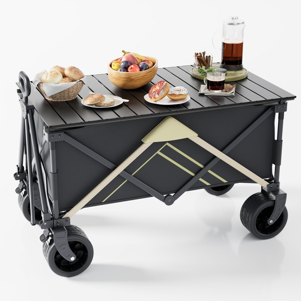 Wagons Carts Foldable,Wagon with Table Top,Beach Wagon with Big Wheels for Sand,