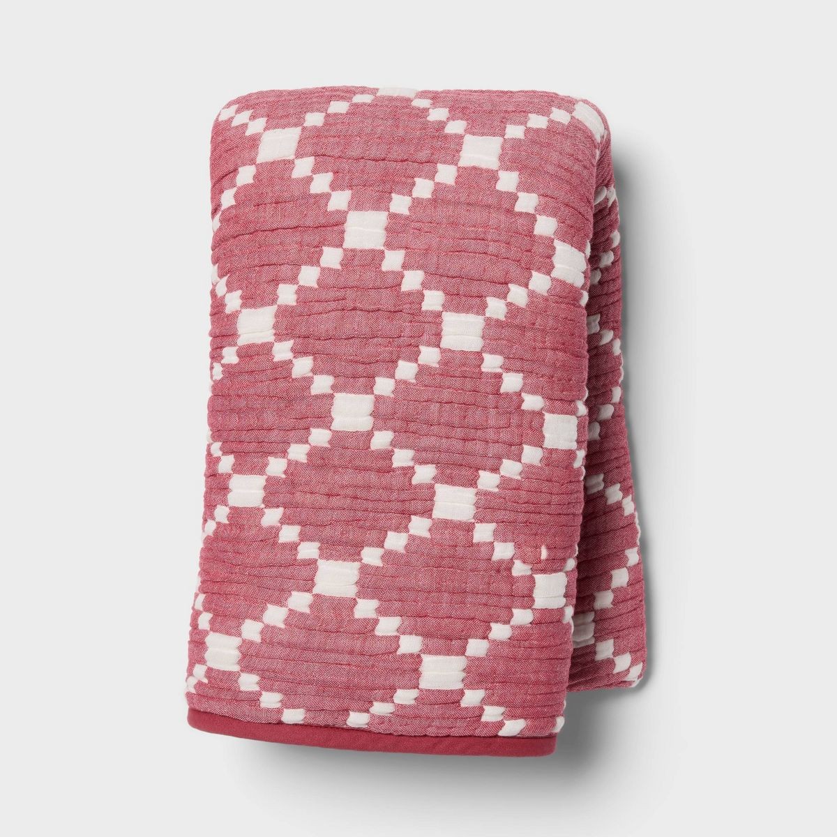 Threshold Body Pillow Cover Reversible Matelasse Red Lattice Americana NEW gallery