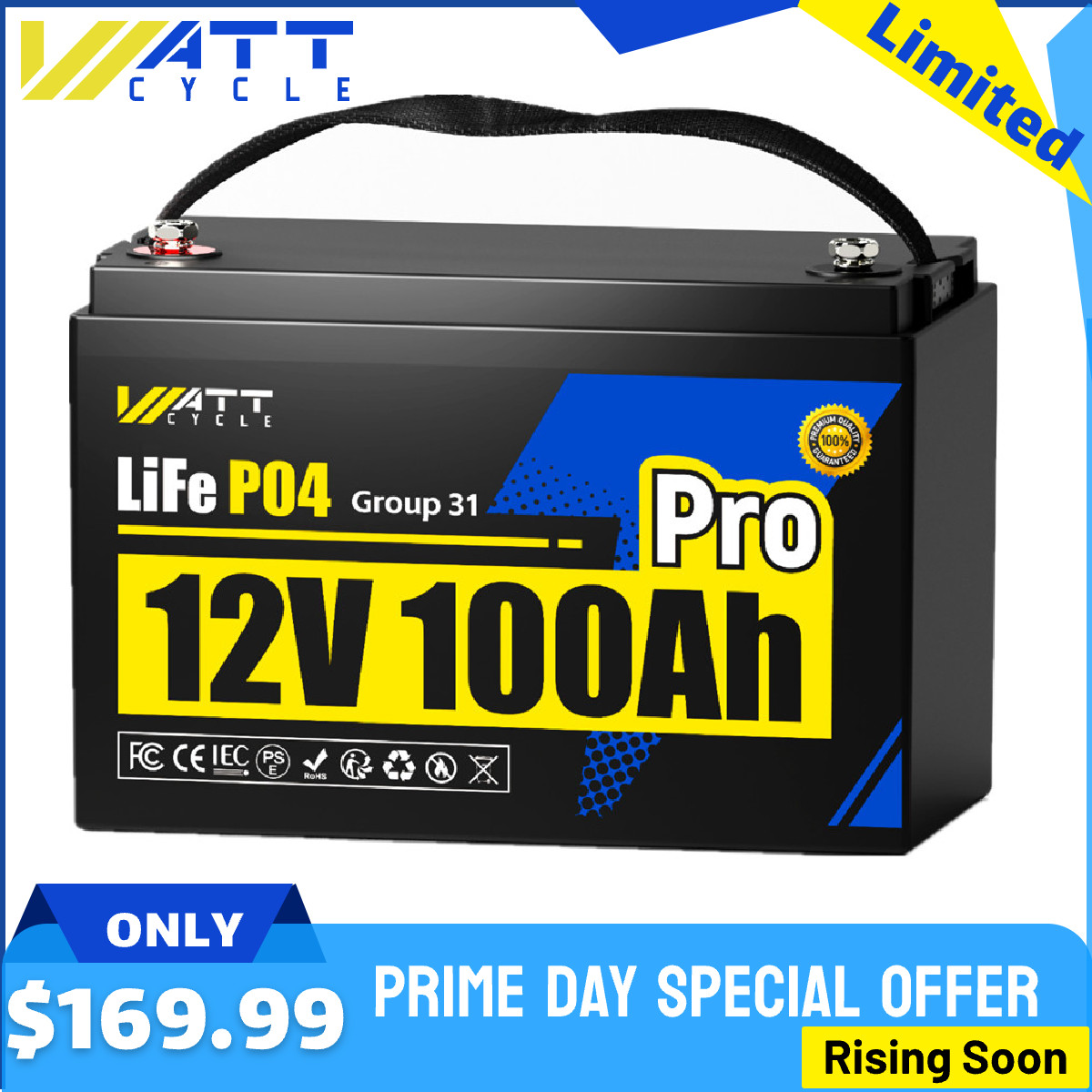 WattCycle 12V 100Ah Pro Group 31 LiFePO4 Battery Lithium 110A BMS RV Solar Panel gallery