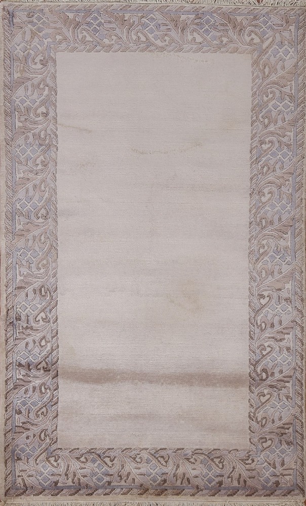 Bordered Nepalese Oriental Accent Rug 3x5 Hand-knotted Wool Carpet for Foyer