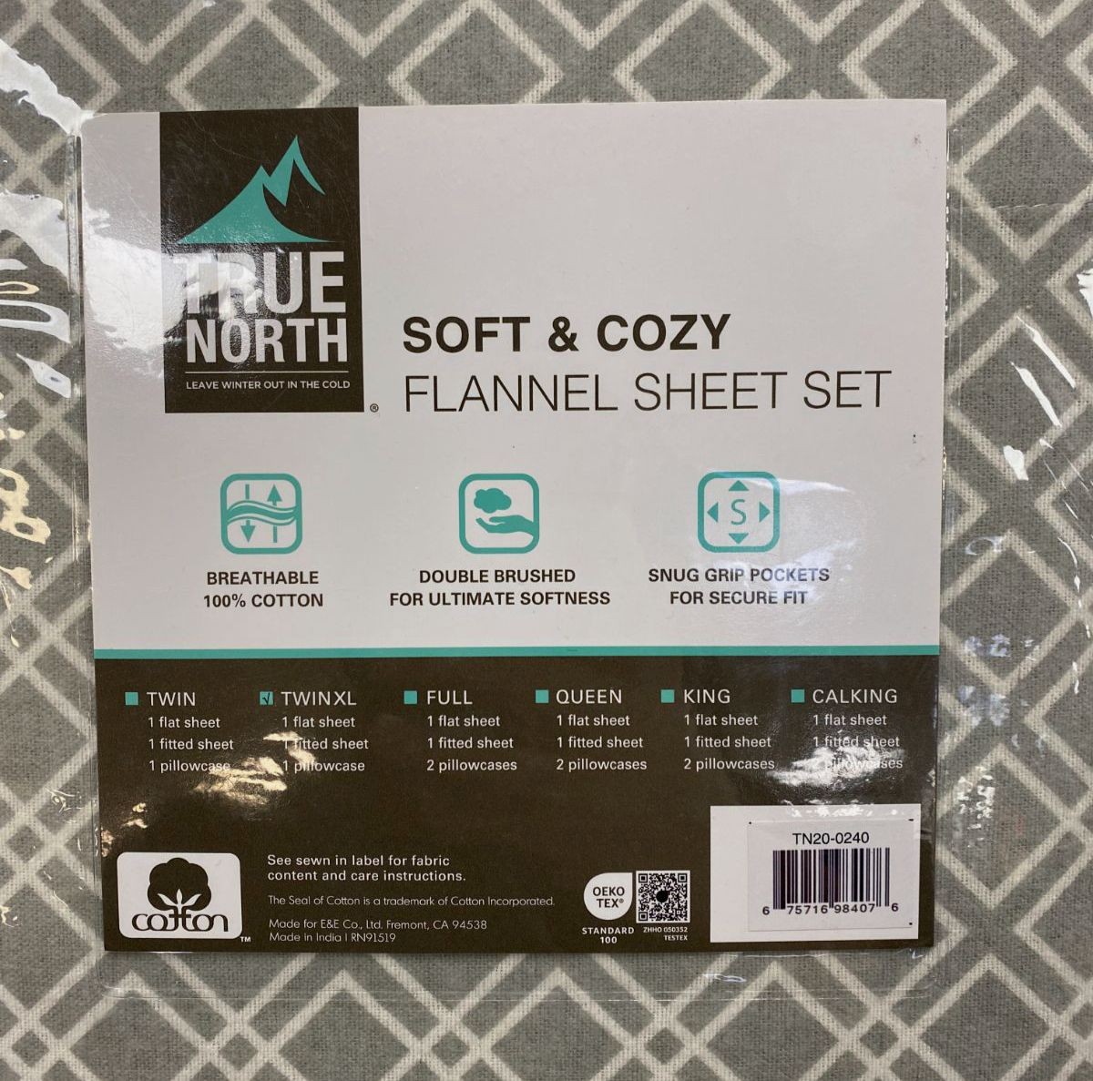 True North Gray Print Cotton Flannel 3-Pc. Sheet Set, Twin XL Size gallery