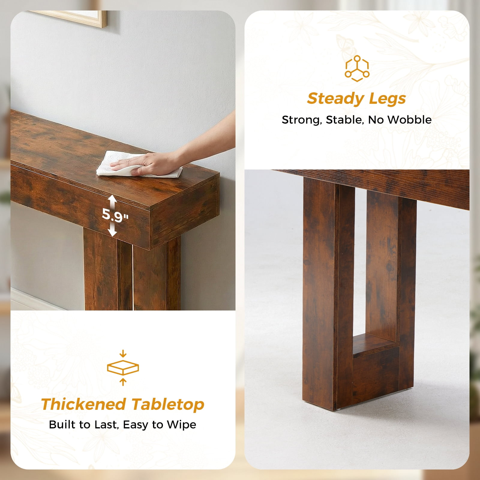 CONCETTA 63" Console Table Farmhouse Sofa Table (Brown, FREESHIP) gallery