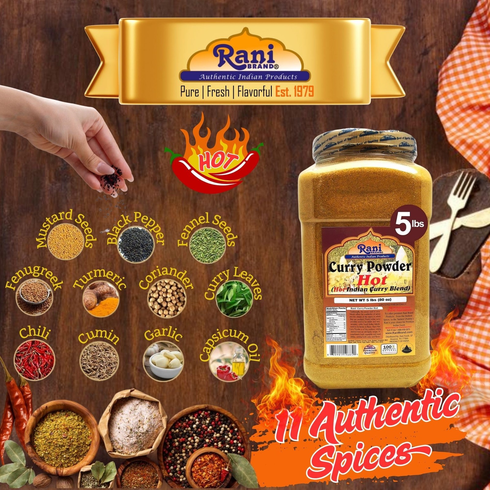 Rani Curry Powder Hot (11-Spice Authentic Indian Blend) 80oz (5lbs) 2.27kg gallery