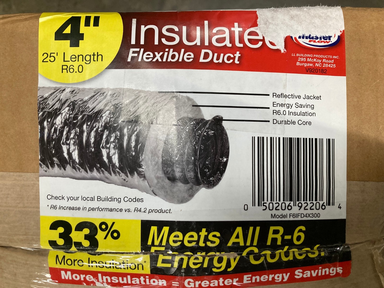 Master Flow 4 in x 25 Ft Flexible Duct R6 Heavy Duty Insulated Reflective Jacket gallery