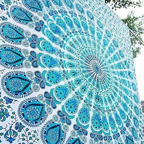 Mandala White Blue Peacock Feather Mandala Tapestries Indian Mandala Hippie Tape gallery