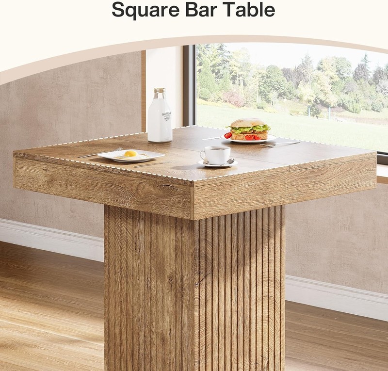 Square Bar Table Industrial Kitchen Pub Table with Metal Footrest for Home Bar gallery