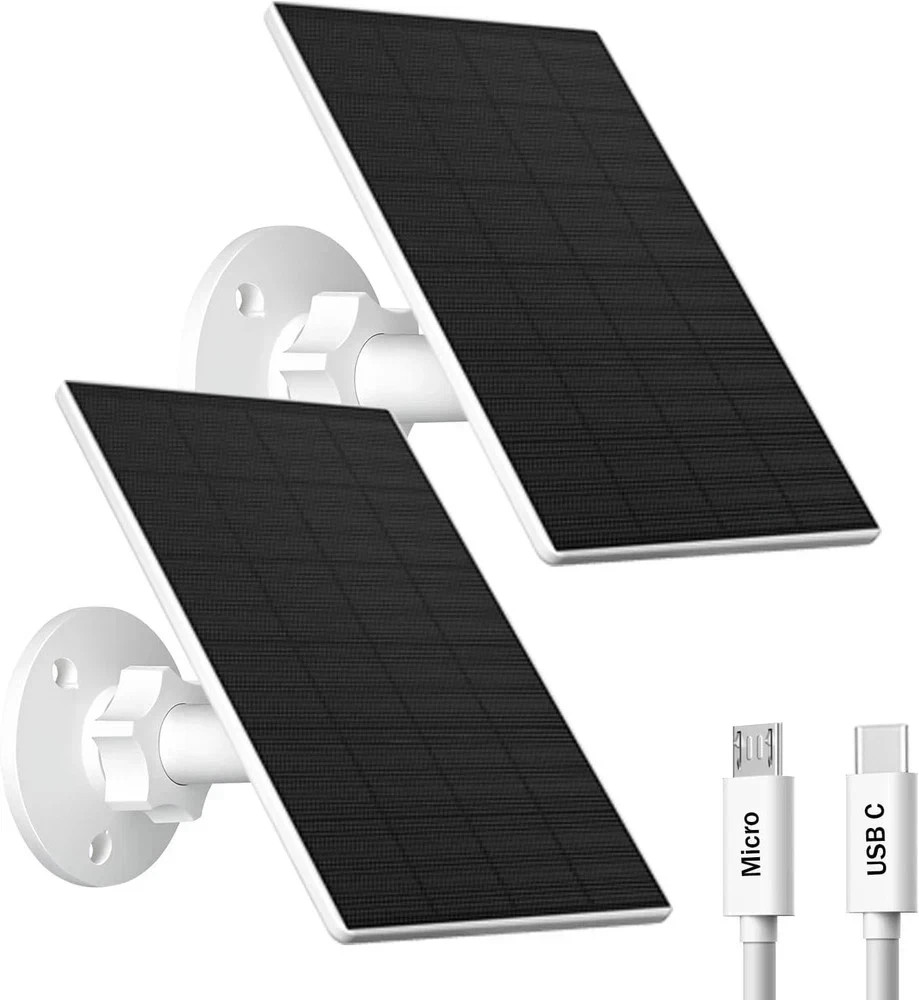 Solar Panel for Security Camera, 2 Pack 2W Solar Charger with Micro USB & USB-C gallery