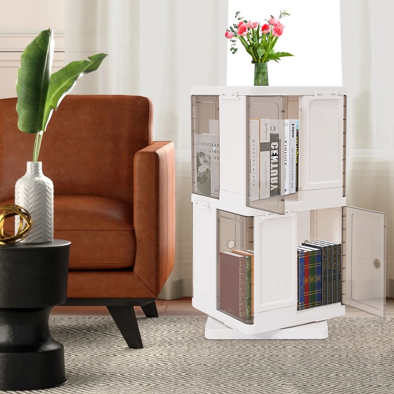 2-Tier Rotating Bookshelf, Book Storage Shelf, Floor Standing Rotating Bookcase gallery