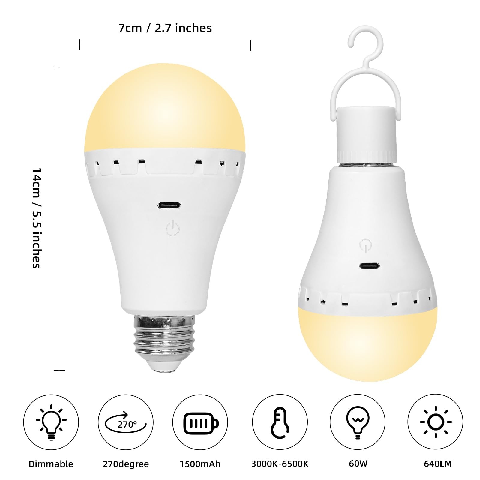 Rechargeable Emergency Light Bulb, ETL/FCC Certified, 1500mAh Battery Backup ... gallery