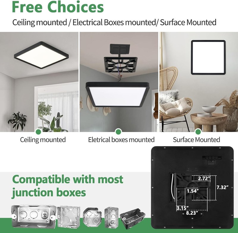 16 In. Square LED Flush Mount Ceiling Light 36W 3600LM 3000K/4000K/6000K CCT New gallery