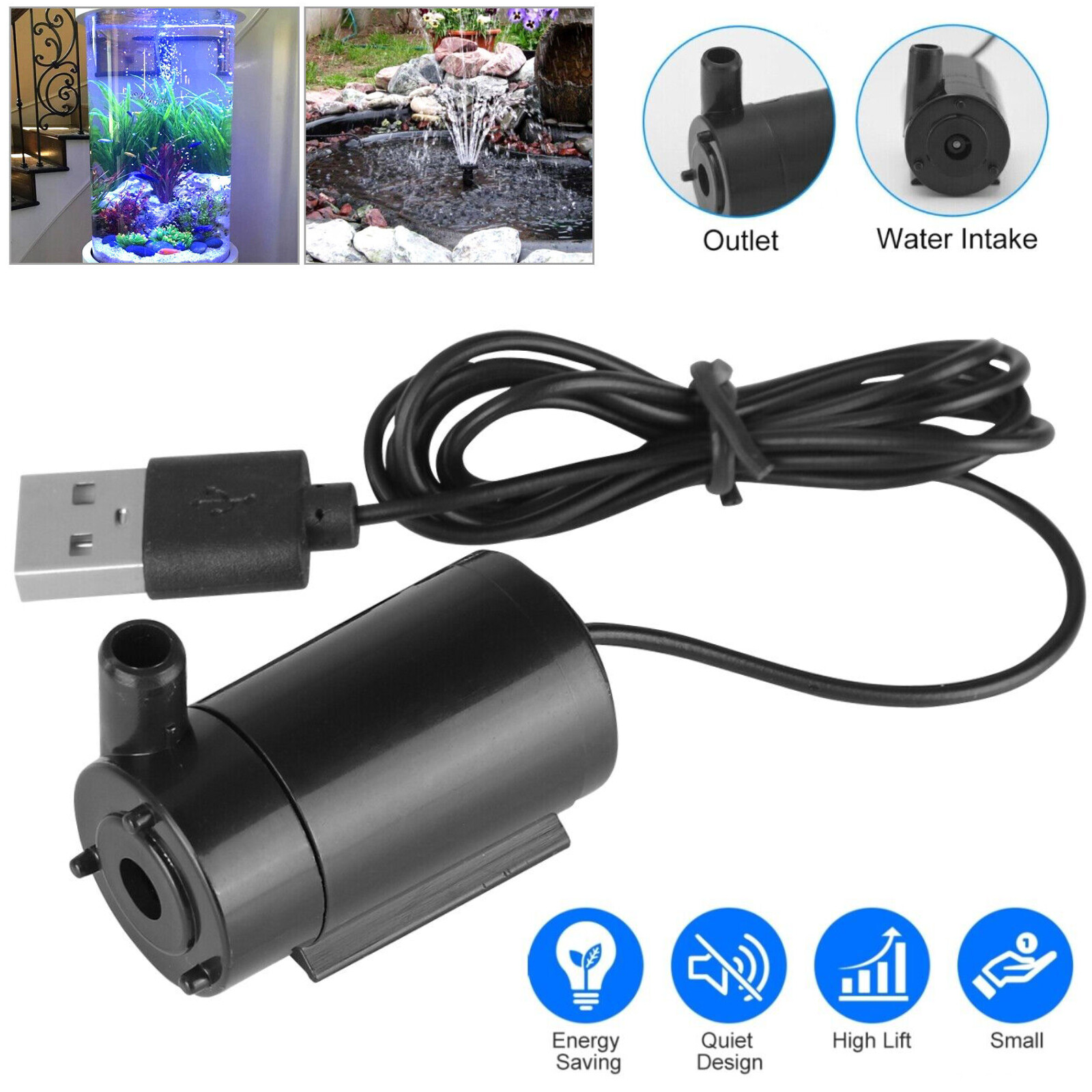 Water Pump Mini Mute Submersible USB 5V 1M Cable Garden Fountain Tool Fish Tank gallery