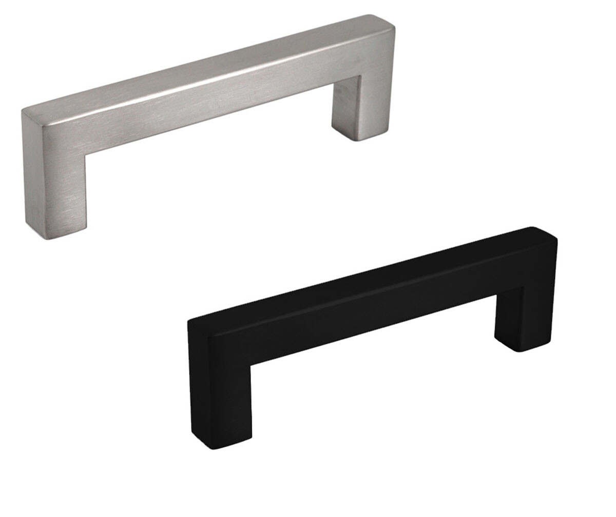 Square Bar Pull Handle Kitchen Cabinet Hardware Black or Nickel 76, 96, 128 c/c gallery