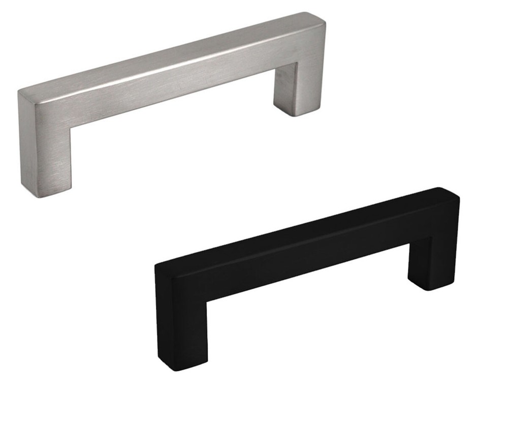 Square Bar Pull Handle Kitchen Cabinet Hardware Black or Nickel 76, 96, 128 c/c