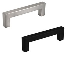 Square Bar Pull Handle Kitchen Cabinet Hardware Black or Nickel 76, 96, 128 c/c