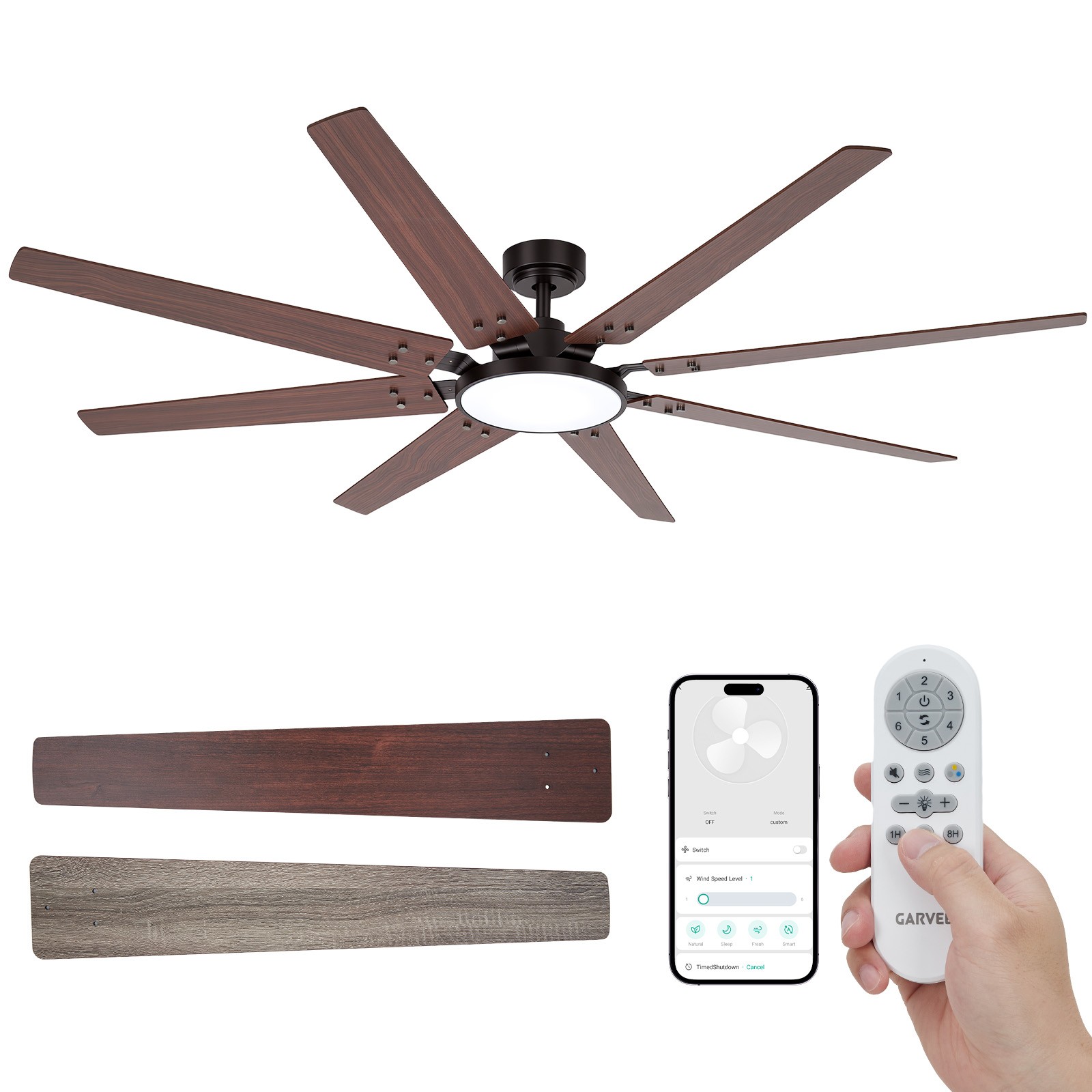 69" Smart Ceiling Fan with LED Light 8 Blades Remote App Alexa Compatible Wood gallery