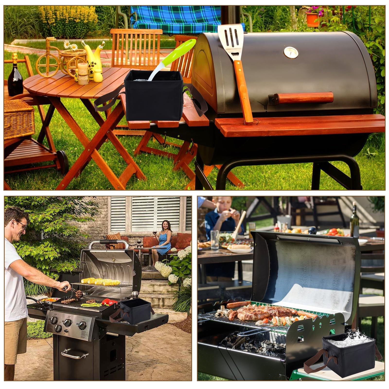 Grill soaking brush, grill brush, collapsible water bucket, BBQ rescue brush gallery