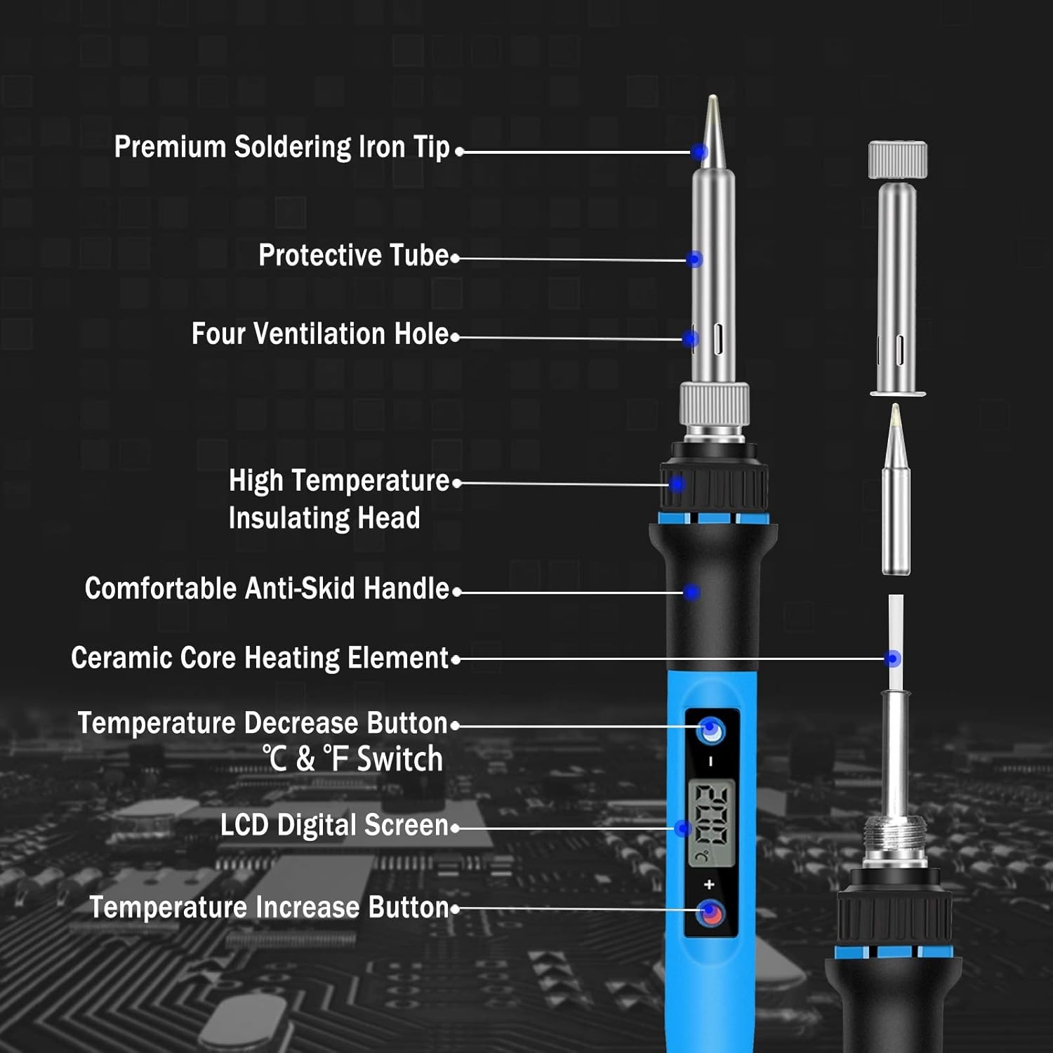 Soldering Iron Kit, 80W 110V Fast Heat up in 10s LCD Digital 80W, 80w-blue gallery
