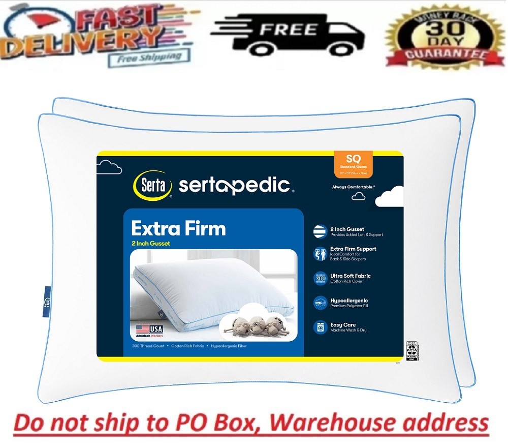 Extra Super Firm PIllows Serta Bed Sleeping Pillow Standard Queen Soft Set of 2 gallery
