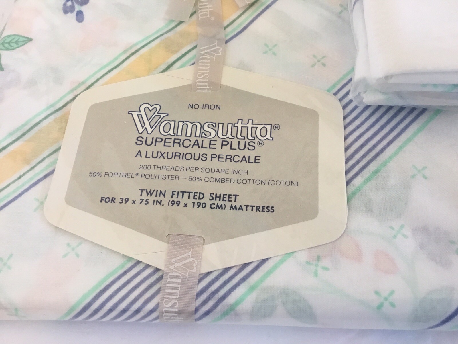 Wamsutta TWIN Sheet Set VICTORIA Supercale Plus Stripe Floral NEW Sealed Vintage gallery