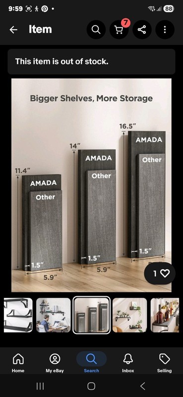 Amada Homefurnishing 3 Black Floating Wall Shelves Set Wood & Metal gallery