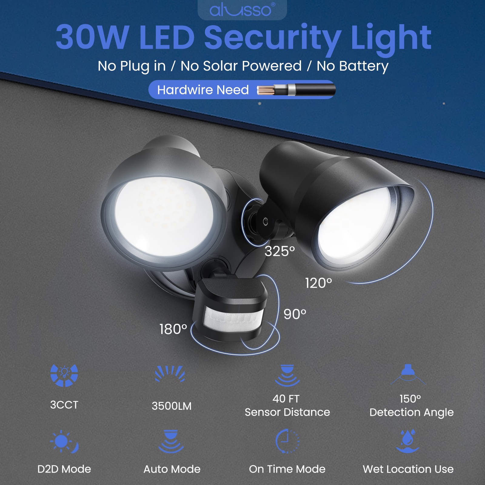 3500lm LED Security Light D2D/PIR Motion Sensor 3CCT Outdoor Yard Walllight 30W gallery