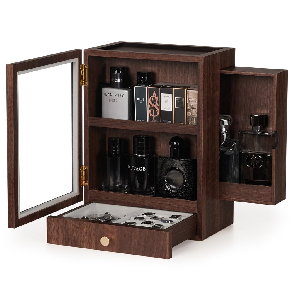Cologne Storage Organizer with Drawer - Men's Cologne Holder - Stylish Displa...