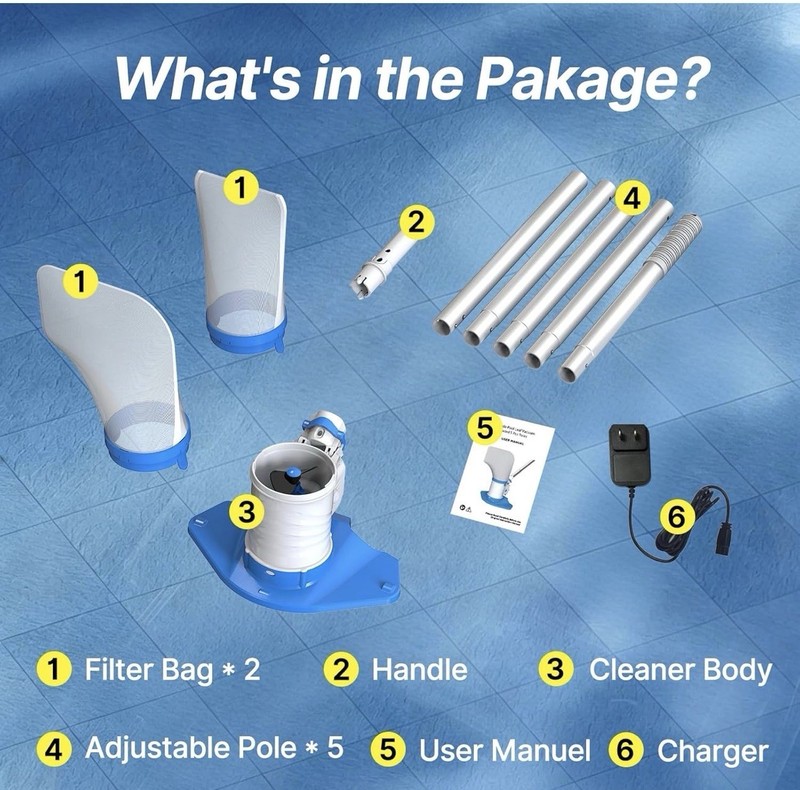 Cordless Rechargeable Pool Leaf Vacuum w 71.7" Telescopic Pole 83GPM Suction New gallery