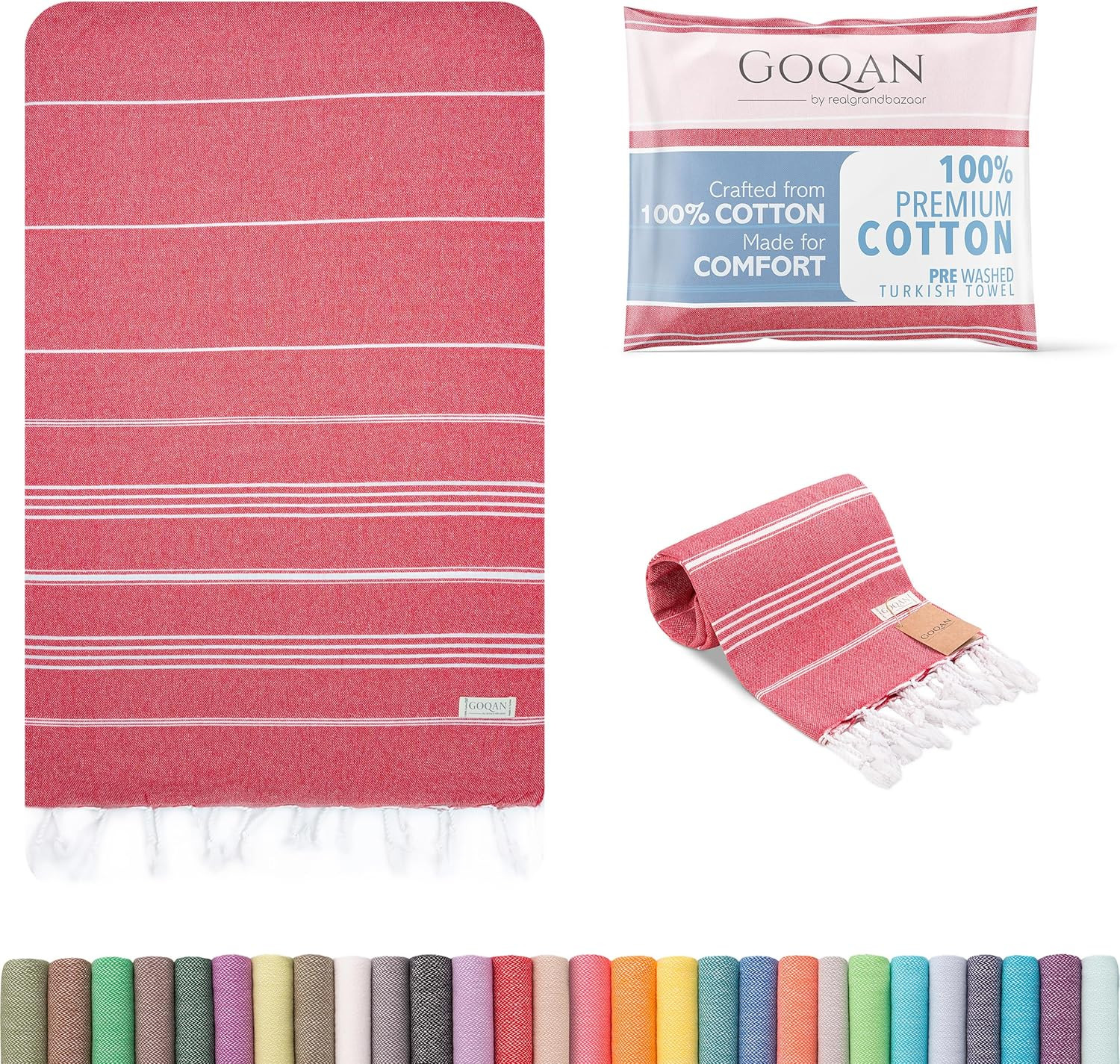 GOQAN Turkish Beach Towel Oversized 39X71 | Thin, Lightweight, 100% Cotton and S gallery