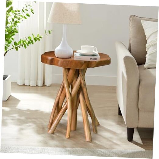 Solid Teak Live Edge End Table,18" L x 18" W x 20" H Uniquie Side Table,