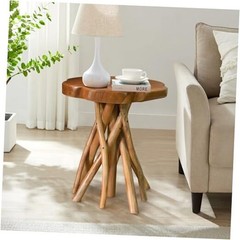 Solid Teak Live Edge End Table,18″ L x 18″ W x 20″ H Uniquie Side Table,