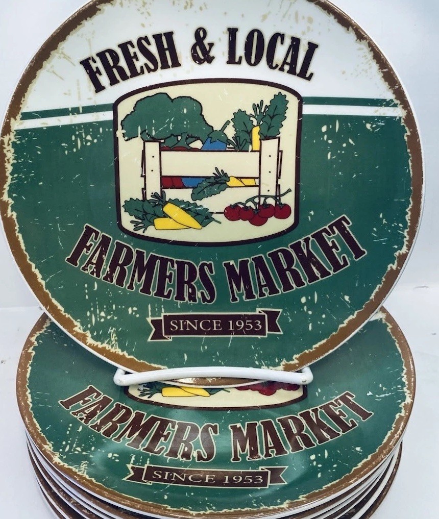 Susan Winget Fresh & Local Farmers Market Stoneware Salad Plates 7.5in SET OF 3 gallery