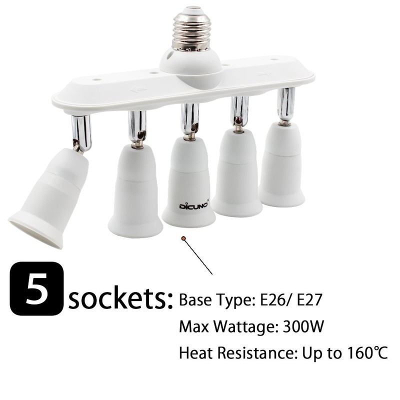Dicuno Light Socket Splitter 5 Way Adapter, 5 In 1 E26 Socket Converte gallery