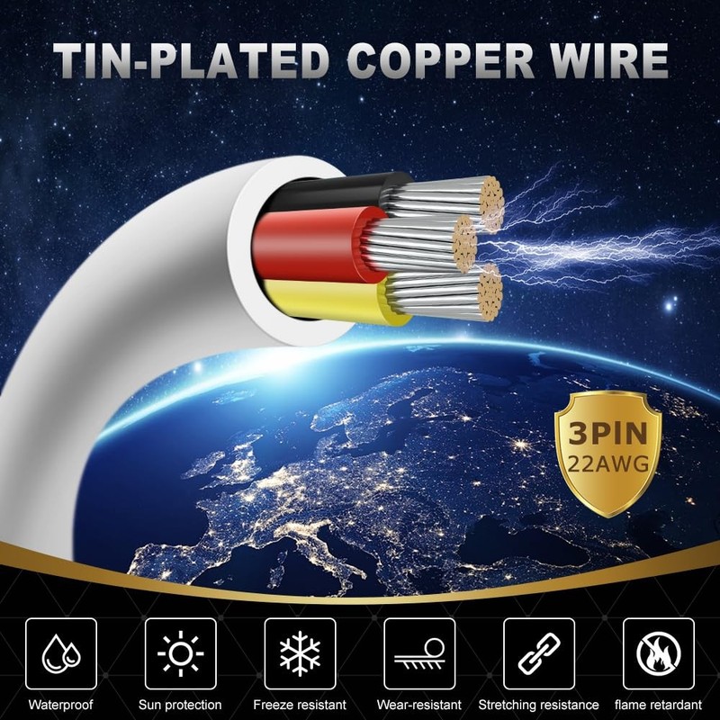 22 Gauge 3 Conductor Electrical Wire, 65.6FT White Stranded Low 65.6FT, gallery