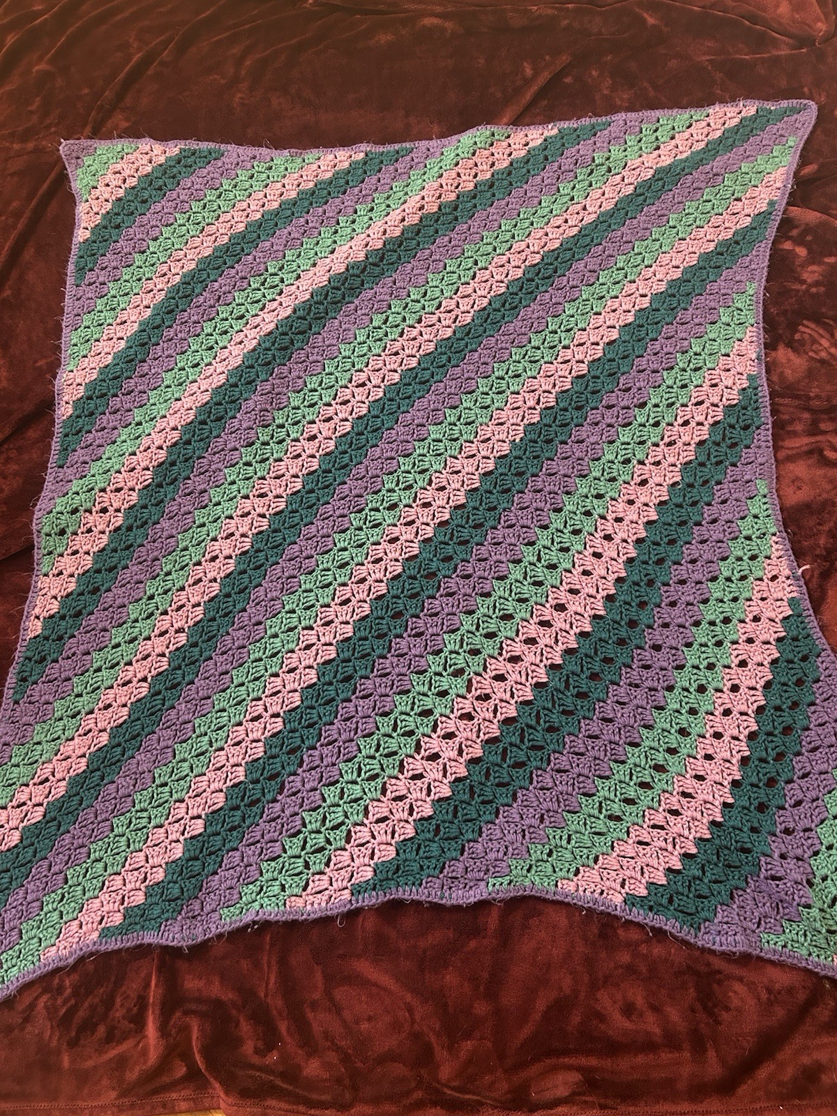 Handmade Crochet Throw Blanket Afghan Purple Teal Turquoise Stripes Girl gallery