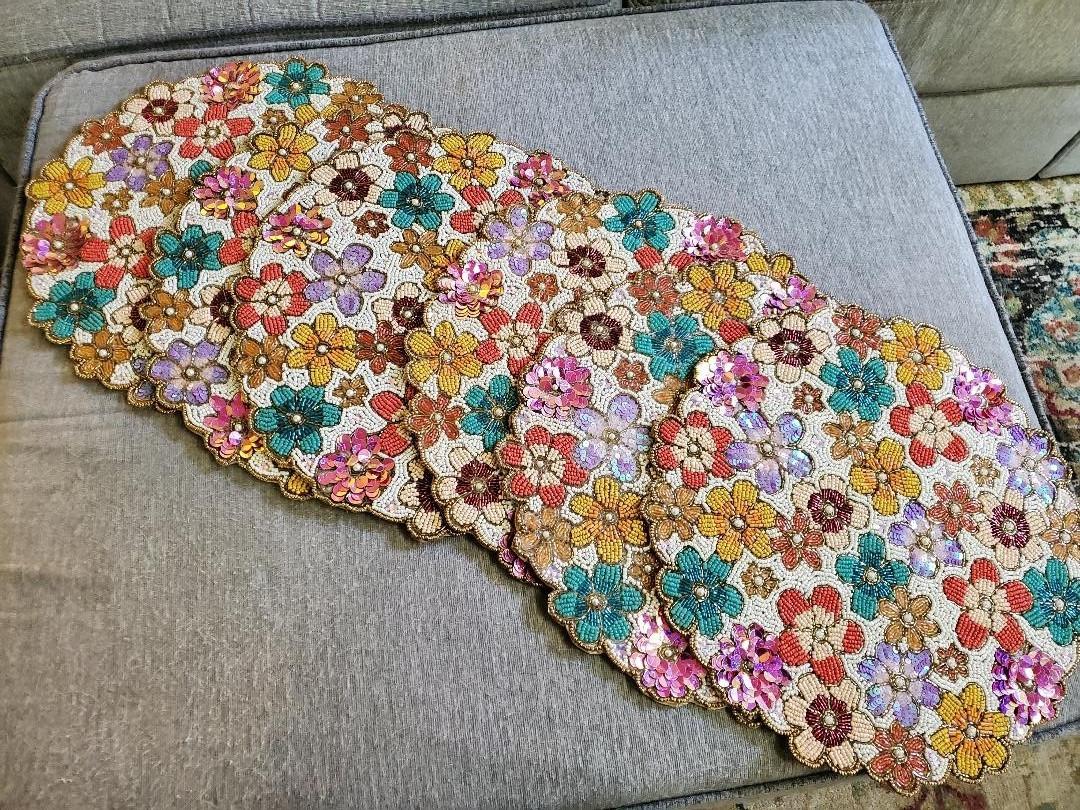 Spring Summer Beaded Placemats Flowers & Birds Set/6 THREE STYLES SELECT ONE gallery