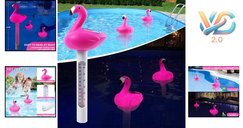 Floating Solar Flamingo Pool Thermometer Light Waterproof 140°F gallery