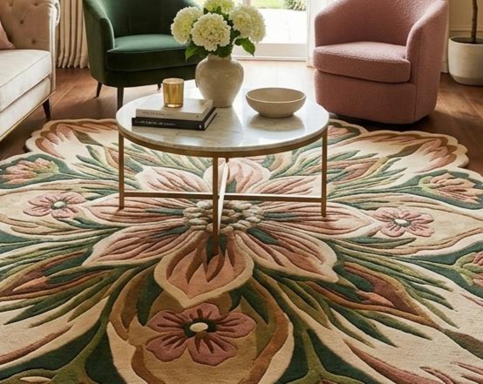 Hand Tufted Floral Wool Rug Irregular Shape Area Rug abstract rug, modern rug gallery