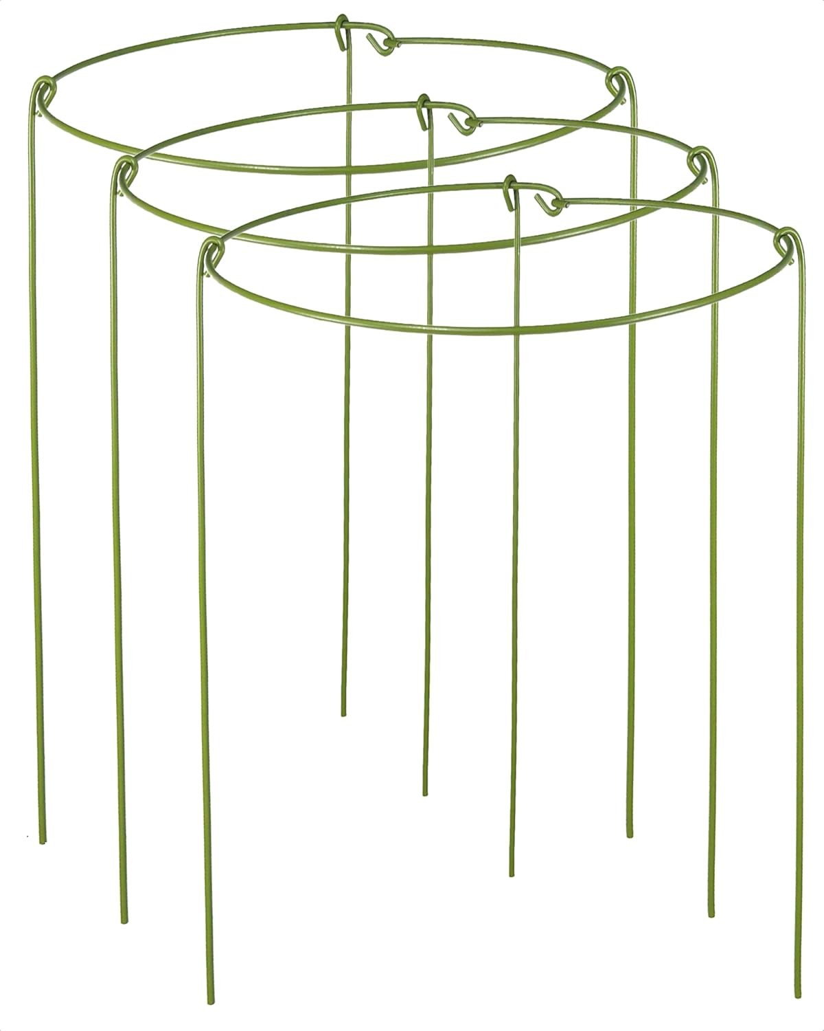 3 Pack Plant Support Stakes Adjustable Plant Ring Cages W/ Green Rubber Wrapping gallery