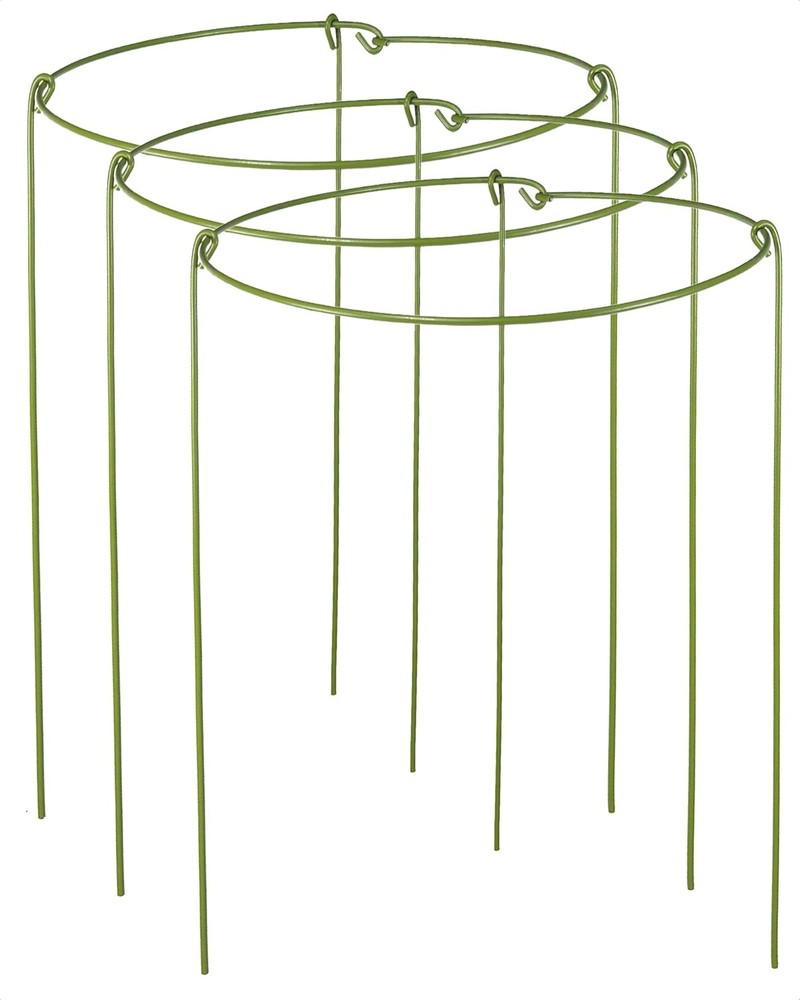 3 Pack Plant Support Stakes Adjustable Plant Ring Cages W/ Green Rubber Wrapping