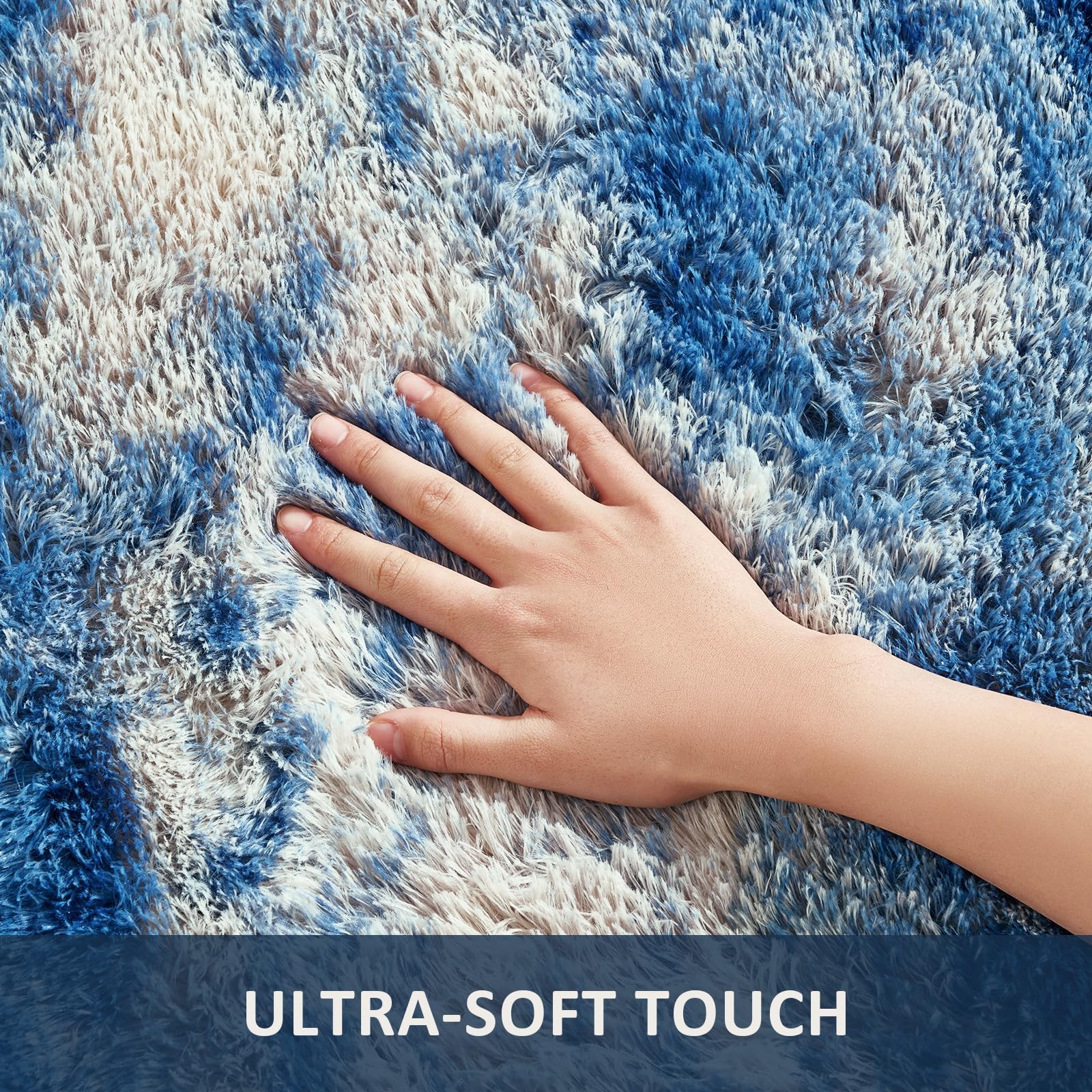 Area Rug 5x7 Fluffy Shag Plush Soft Carpet Blue White Grey Ophanie Rugs Living gallery